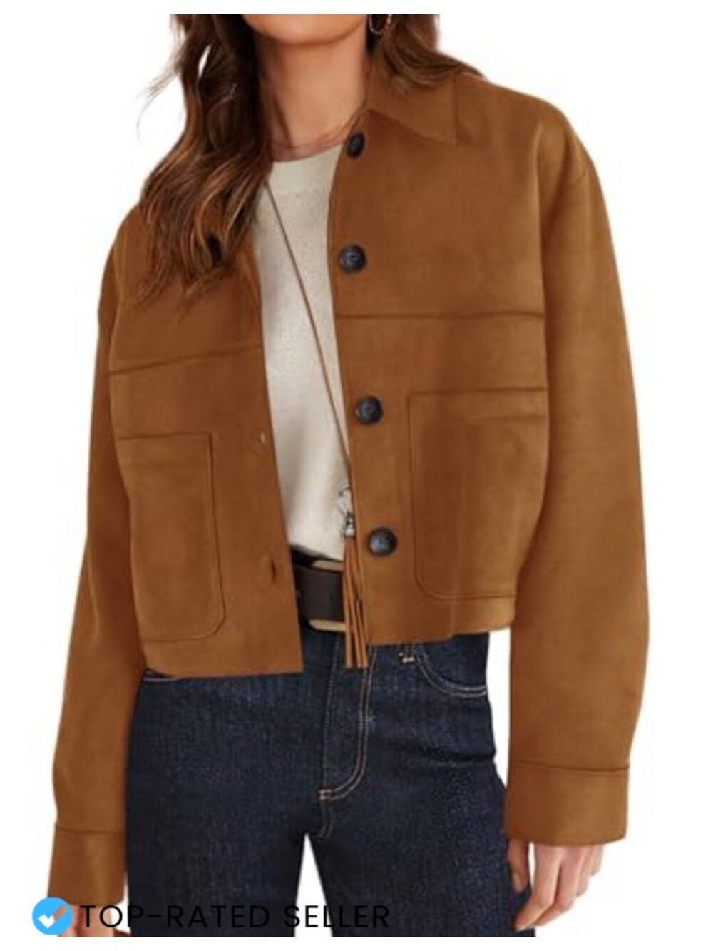 Women's Faux Suede Shacket Jacket Lightweight Cropped Coat Buttons